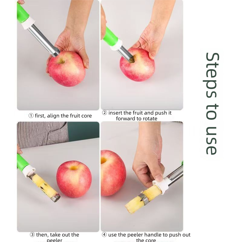2-in-1 Apple Corer & Peeler Stainless Steel Fruit Prep Tool Kitchen Gadget Green
