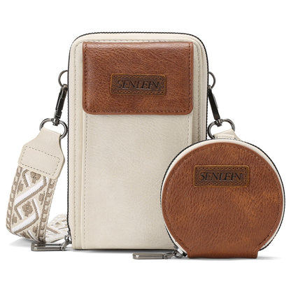 Women's Crossbody Phone Bag with Coin Pouch PU Leather Shoulder Purse Adjustable Wide Strap for Travel & Daily Use White & Brown