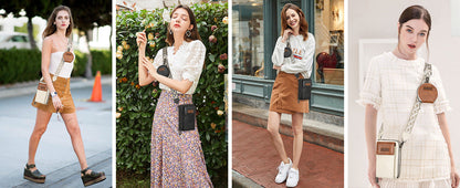 Women's Crossbody Phone Bag with Coin Pouch PU Leather Shoulder Purse Adjustable Wide Strap for Travel & Daily Use White & Brown