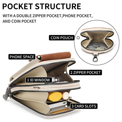 Women's Crossbody Phone Bag with Coin Pouch PU Leather Shoulder Purse Adjustable Wide Strap for Travel & Daily Use Brown