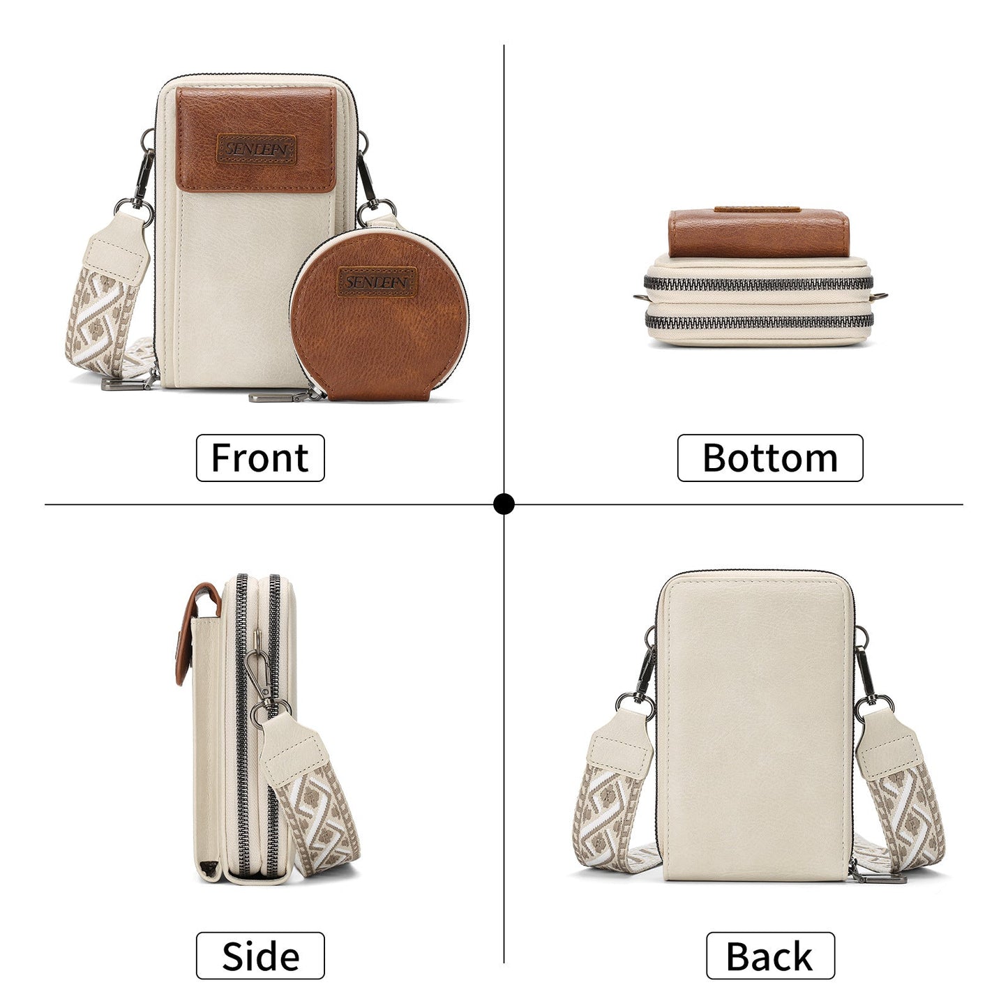 Women's Crossbody Phone Bag with Coin Pouch PU Leather Shoulder Purse Adjustable Wide Strap for Travel & Daily Use Black