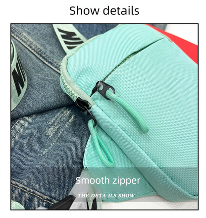 Unisex Mini Nylon Crossbody Sling Bag Chest Pouch Adjustable Wide Strap Lightweight Beige for Travel Sports & Festivals