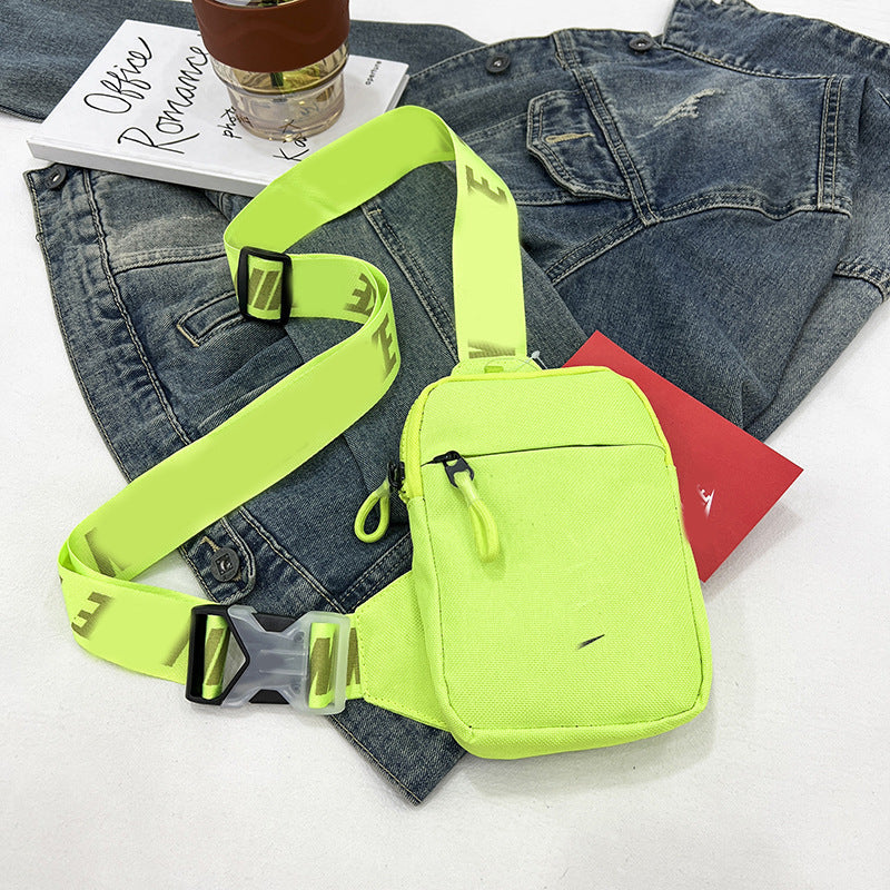 Unisex Mini Nylon Crossbody Sling Bag Chest Pouch Adjustable Wide Strap Lightweight Bright Green for Travel Sports & Festivals