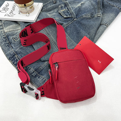 Unisex Mini Nylon Crossbody Sling Bag Chest Pouch Adjustable Wide Strap Lightweight Red for Travel Sports & Festivals