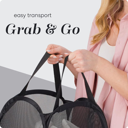 2 PCS Mesh Pop Up Laundry Hamper Collapsible Washing Basket with Side Pocket & Reinforced Handles Portable Dirty Clothes Bin for Dorm Travel & Toy Storage (Sky Blue & Pink)