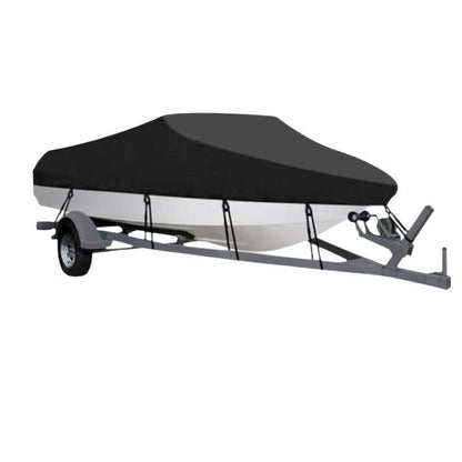 16-18ft Waterproof Boat Cover Trailerable V-Hull Runabout UV Resistant Marine Grade Storage Tarpaulin with Straps (Black, 570cm x 300cm)