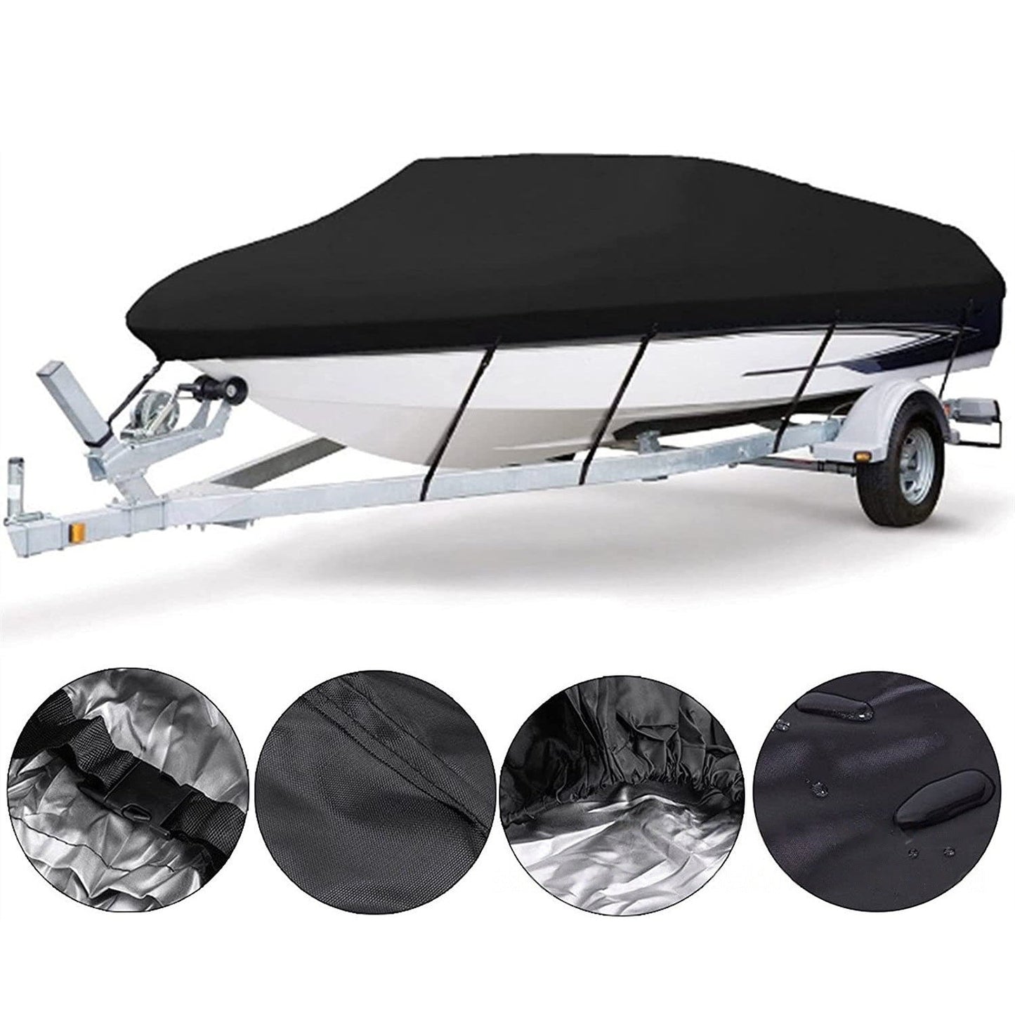 16-18ft Waterproof Boat Cover Trailerable V-Hull Runabout UV Resistant Marine Grade Storage Tarpaulin with Straps (Black, 570cm x 300cm)