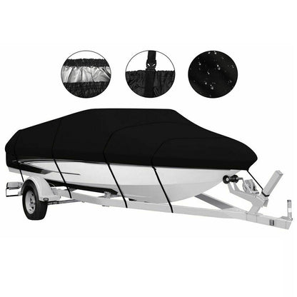 16-18ft Waterproof Boat Cover Trailerable V-Hull Runabout UV Resistant Marine Grade Storage Tarpaulin with Straps (Black, 570cm x 300cm)