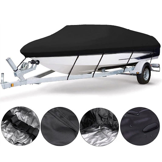 17-19ft Waterproof Boat Cover Trailerable V-Hull Runabout UV Resistant Marine Grade Storage Tarpaulin with Straps (Black, 600cm x 310cm)