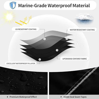 17-19ft Waterproof Boat Cover Trailerable V-Hull Runabout UV Resistant Marine Grade Storage Tarpaulin with Straps (Black, 600cm x 310cm)