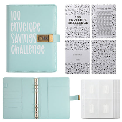 100 Envelope Savings Challenge Binder with Password Lock A5 Cash Stuffing Budget Planner Book Money Organizer for Couples (Blue)