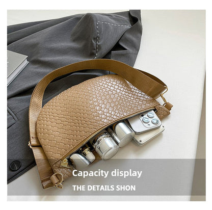 Women's Woven Crossbody Dumpling Bag Soft Vegan Leather Chest Waist Pack with Wide Adjustable Strap for Travel & Festivals (Brown)