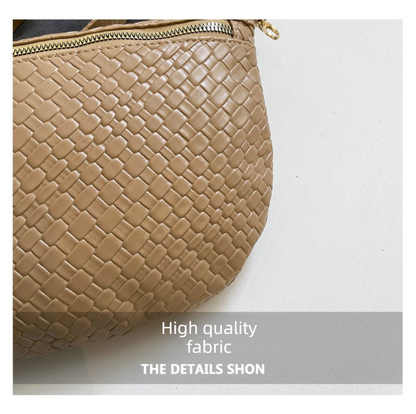 Women's Woven Crossbody Dumpling Bag Soft Vegan Leather Chest Waist Pack with Wide Adjustable Strap for Travel & Festivals (Brown)