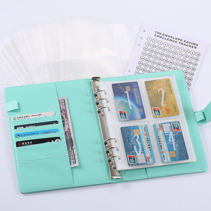 100 Envelope Savings Challenge Binder A5 Budget Planner Book PU Leather Cash Stuffing Money Organiser with Magnetic Closure & Tracker (Blue)