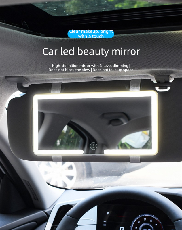 Car Visor Vanity Mirror with LED Lights Rechargeable Ultra-Thin Sun Visor Makeup Mirror 3 Light Modes Touch Control (White)
