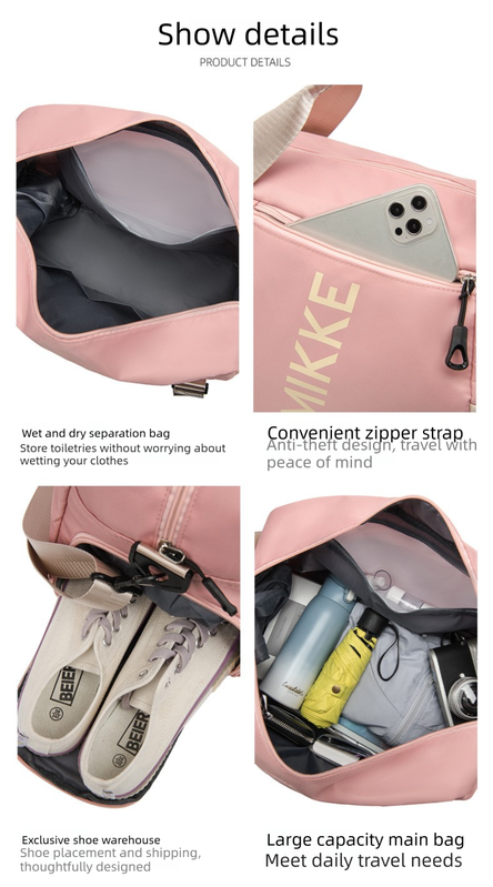 Large Travel Duffle Bag Gym Sports Weekender with Shoe Compartment Wet Pocket Lightweight Carry On Luggage Bag (Pink)