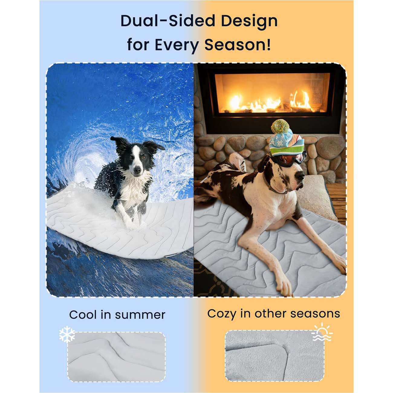 Pet Cooling Mat Self Cooling Pad for Dogs Cats Dual Sided Summer Sleeping Bed Beige Small (51x41cm)
