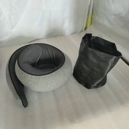 Memory Foam Travel Neck Pillow 360 Support Adjustable Snail Shape Chin Rest for Long Haul Flights Car & Office Portable with Storage Bag (Grey)