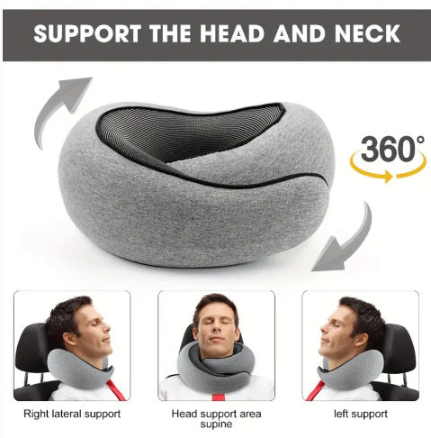 Memory Foam Travel Neck Pillow 360 Support Adjustable Snail Shape Chin Rest for Long Haul Flights Car & Office Portable with Storage Bag (Grey)