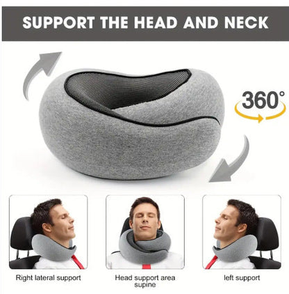 Memory Foam Travel Neck Pillow 360 Support Adjustable Snail Shape Chin Rest for Long Haul Flights Car & Office Portable with Storage Bag (Grey)