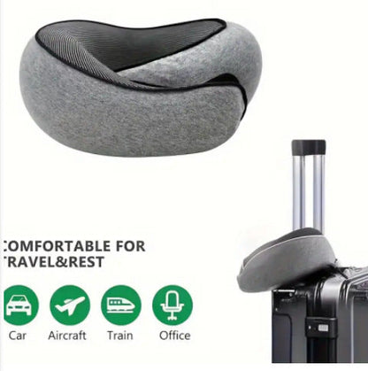 Memory Foam Travel Neck Pillow 360 Support Adjustable Snail Shape Chin Rest for Long Haul Flights Car & Office Portable with Storage Bag (Pink)