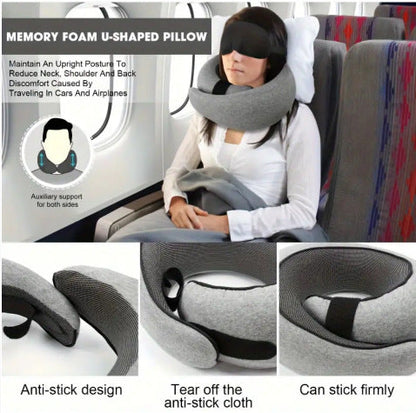 Memory Foam Travel Neck Pillow 360 Support Adjustable Snail Shape Chin Rest for Long Haul Flights Car & Office Portable with Storage Bag (Pink)