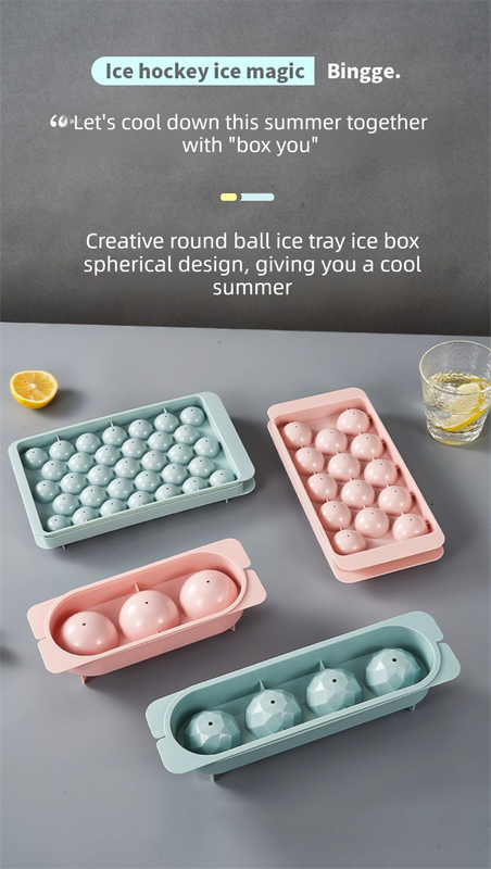 2 PCS Round Ice Cube Trays with Lids 33 Cavity Sphere Ice Ball Maker Mould Stackable Hard Plastic Easy Release for Cocktails Whiskey Blue