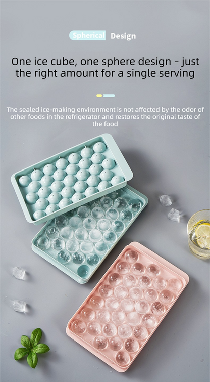 2 PCS Round Ice Cube Trays with Lids 33 Cavity Sphere Ice Ball Maker Mould Stackable Hard Plastic Easy Release for Cocktails Whiskey Blue