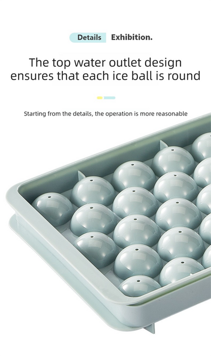 2 PCS Round Ice Cube Trays with Lids 33 Cavity Sphere Ice Ball Maker Mould Stackable Hard Plastic Easy Release for Cocktails Whiskey Blue