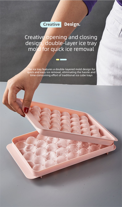 2 PCS Round Ice Cube Trays with Lids 33 Cavity Sphere Ice Ball Maker Mould Stackable Hard Plastic Easy Release for Cocktails Whiskey Blue