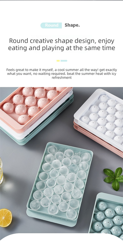 2 PCS Round Ice Cube Trays with Lids 33 Cavity Sphere Ice Ball Maker Mould Stackable Hard Plastic Easy Release for Cocktails Whiskey Blue