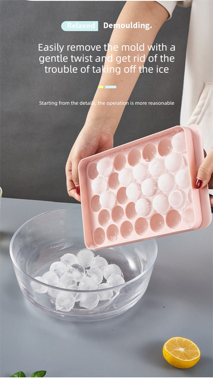 2 PCS Round Ice Cube Trays with Lids 33 Cavity Sphere Ice Ball Maker Mould Stackable Hard Plastic Easy Release for Cocktails Whiskey Blue