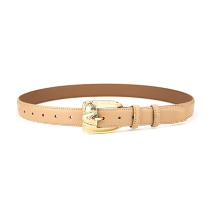 Womens Genuine Leather Belt Retro Gold Buckle Waist Belt for Jeans Dress Coat Fashion Split Cowhide Strap Khaki 105cm