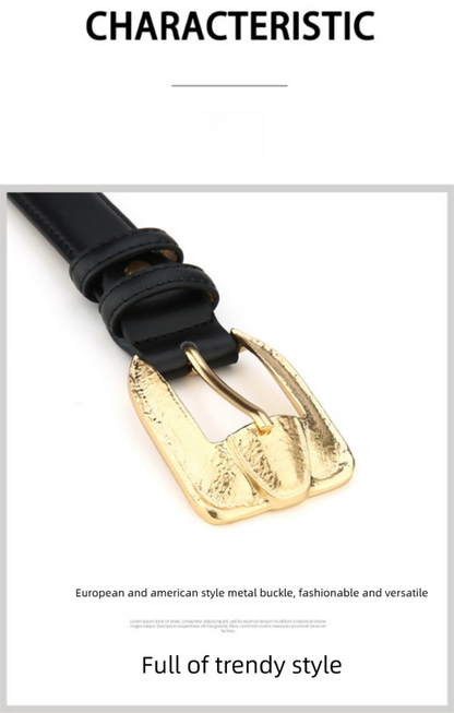 Womens Genuine Leather Belt Retro Gold Buckle Waist Belt for Jeans Dress Coat Fashion Split Cowhide Strap Khaki 105cm