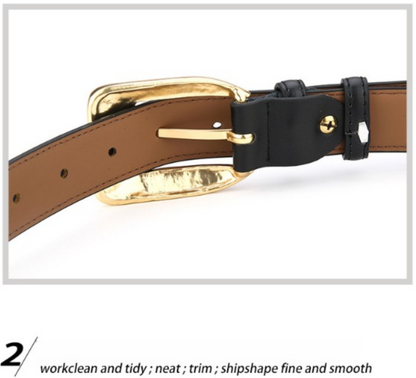 Womens Genuine Leather Belt Retro Gold Buckle Waist Belt for Jeans Dress Coat Fashion Split Cowhide Strap Khaki 105cm