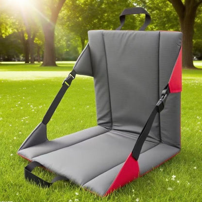 Portable Folding Ground Chair with Back Support Teal Outdoor Stadium Seat Cushion Printed Straps Lightweight for Camping Picnic Beach