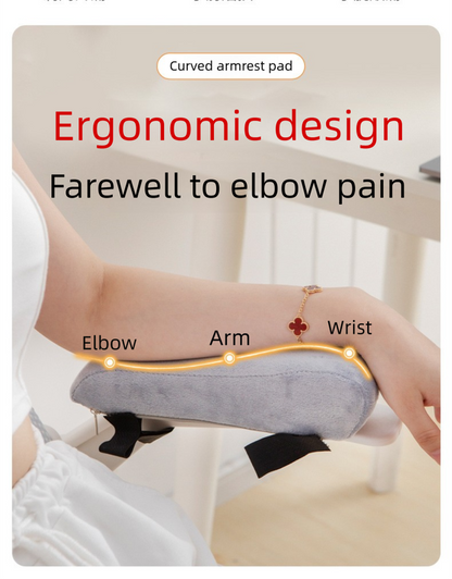 A pair of Ergonomic Chair Armrest Pads High Density Foam Elbow Support Cushion Black Curved Design for Office & Gaming Chairs Relief Pressure Non-Slip Cover