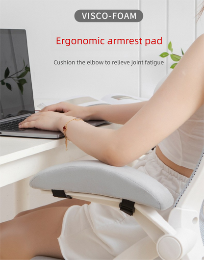 A pair of Ergonomic Chair Armrest Pads High Density Foam Elbow Support Cushion Pink Curved Design for Office & Gaming Chairs Relief Pressure Non-Slip Cover