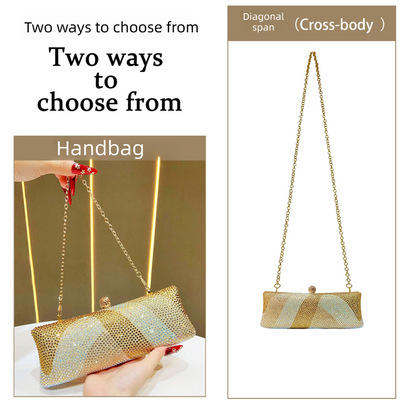 Luxury Gold Crystal Evening Clutch Bag Gradient Rhinestone Hard Case Purse with Detachable Chain for Wedding Prom Cocktail Party Fits Smartphone