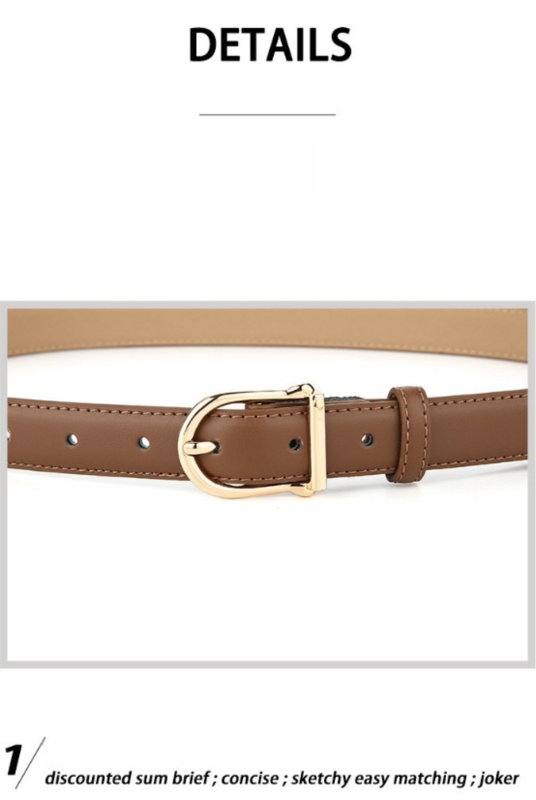 Women's Genuine Leather Thin Belt 2.3cm Width Minimalist Gold D-Shaped Buckle Casual Waist Strap for Jeans Dresses Khaki 105cm