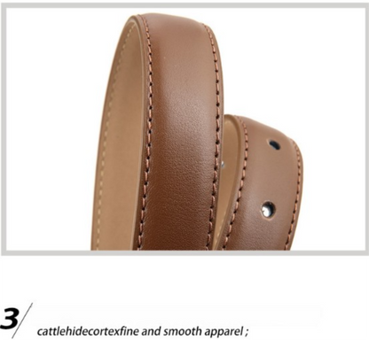 Women's Genuine Leather Thin Belt 2.3cm Width Minimalist Gold D-Shaped Buckle Casual Waist Strap for Jeans Dresses Khaki 105cm