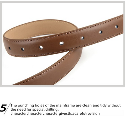 Women's Genuine Leather Thin Belt 2.3cm Width Minimalist Gold D-Shaped Buckle Casual Waist Strap for Jeans Dresses Khaki 105cm