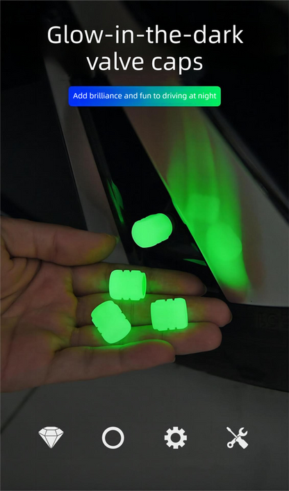 2 Packs of 4 Green Luminous Tyre Valve Caps Glow in The Dark Universal Wheel Air Dust Covers for Cars Bikes Motorcycles Scooters One-Piece Design