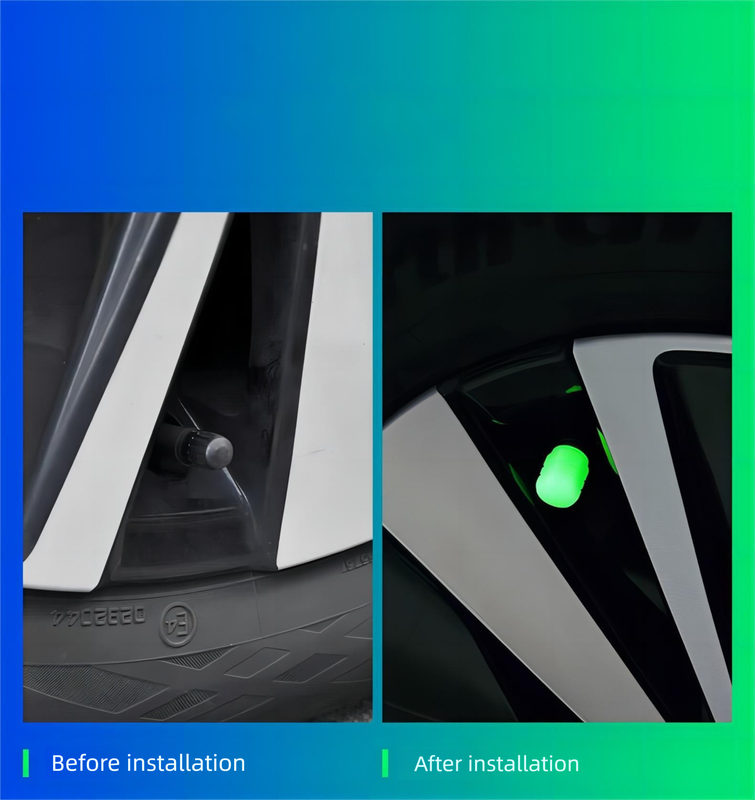 2 Packs of 4 Green Luminous Tyre Valve Caps Glow in The Dark Universal Wheel Air Dust Covers for Cars Bikes Motorcycles Scooters One-Piece Design