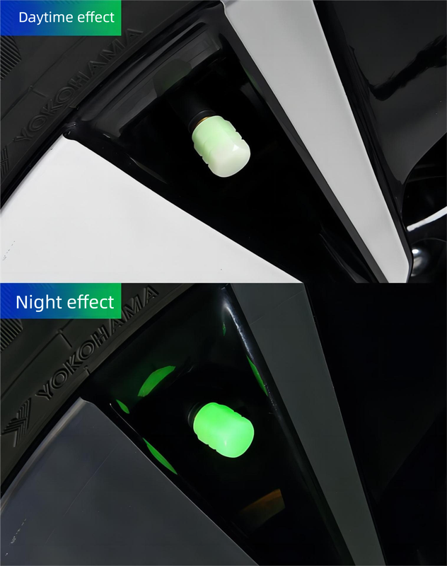 2 Packs of 4 Green Luminous Tyre Valve Caps Glow in The Dark Universal Wheel Air Dust Covers for Cars Bikes Motorcycles Scooters One-Piece Design