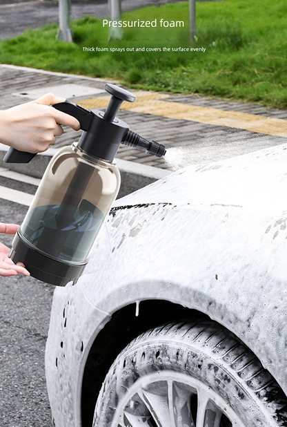 Black 2L Handheld Car Wash Foam Sprayer Pump Action Pressure Cannon with 2 Nozzles for Auto Detailing and Garden Watering Heavy Duty 55 Degree Fan Spray
