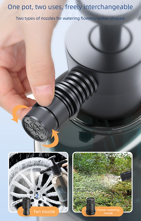 Black 2L Handheld Car Wash Foam Sprayer Pump Action Pressure Cannon with 2 Nozzles for Auto Detailing and Garden Watering Heavy Duty 55 Degree Fan Spray