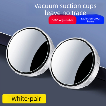 2Pcs Car Blind Spot Mirrors Suction Cup Vacuum Adsorption 360 Adjustable Round Rear View Convex Mirror Waterproof White Frame for Cars SUVs