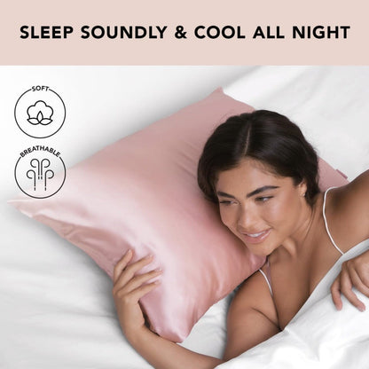 1-Pair Black Luxury Satin Silk Pillowcase for Hair and Skin - Smooth Cooling Pillow Cover with Envelope Closure - Queen (20x30")