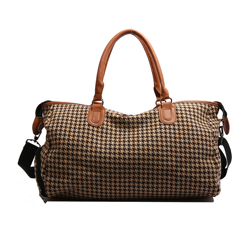 Brown Large Capacity Knitted Travel Bag with Shoe-Zone - Weekend Overnight & Carry-on Gym Bag